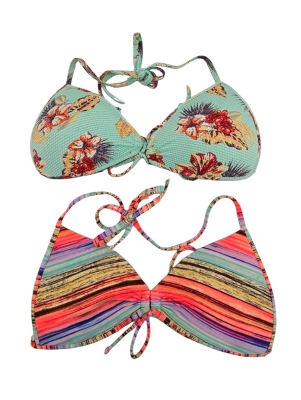 Eidon Triangle Bikini Tops Bundle Small Floral Stripe String Swimwear Set SP
